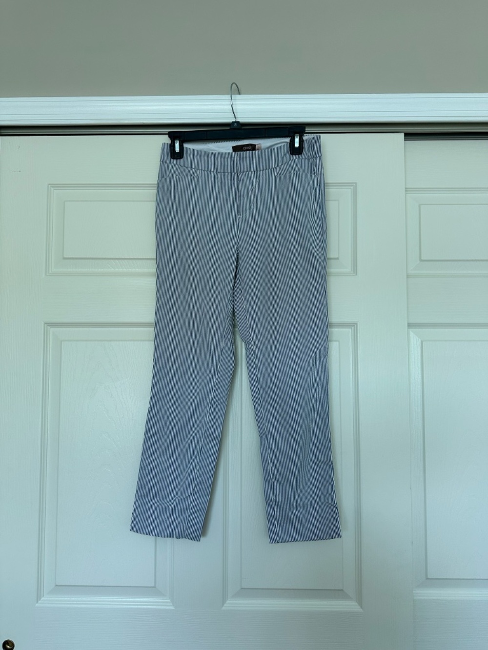 White & Blue Striped Slack Trousers Pants